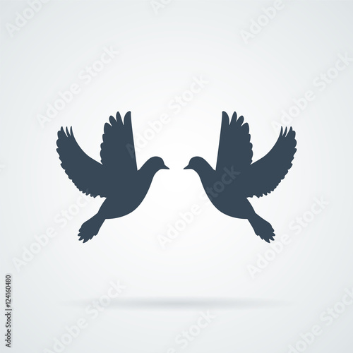 Wedding doves in simple style isolated on white
