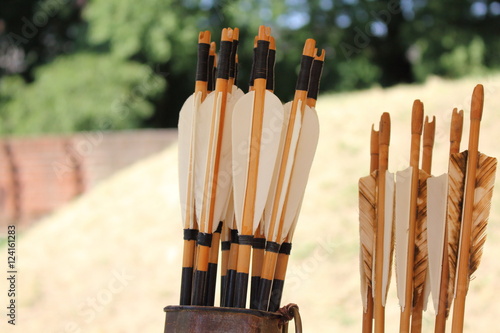 Colored feathers for arrows in a quiver