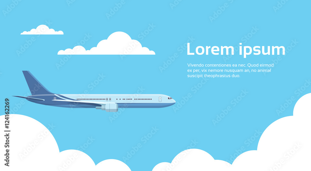 Naklejka premium Airplane In Sky Aircraft Air Travel Transportation Flat Vector Illustration