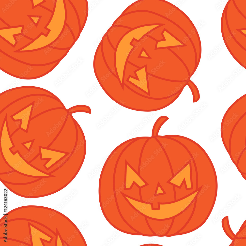 Fototapeta premium Hand drawn seamless pattern with halloween pumpkins