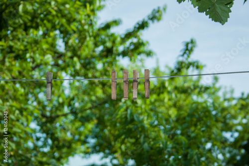 clothespins on a rope sky trees