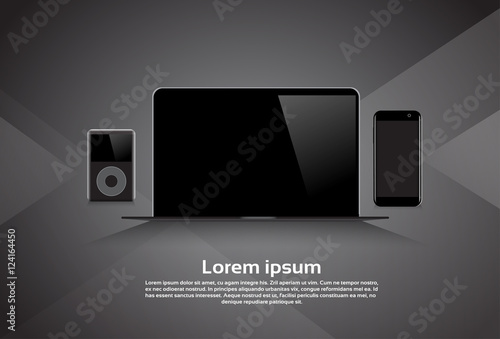 Responsive Design Laptop Computer Cell Smart Phone MP3 Player Device Vector Illustration