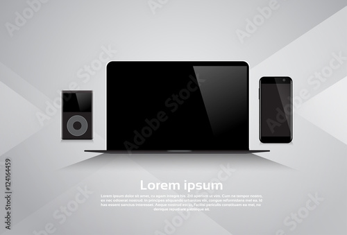 Responsive Design Laptop Computer Cell Smart Phone MP3 Player Device Vector Illustration