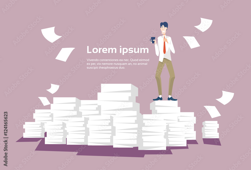 Business Man Stacked Paper Document Paperwork Flat Vector Illustration Business Man Stacked Paper Document Paperwork Flat Vector Illustration