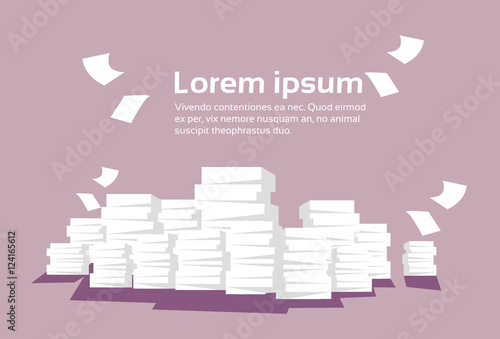 Stacked Paper Pile Of Documents Banner With Copy Space Flat Vector Illustration