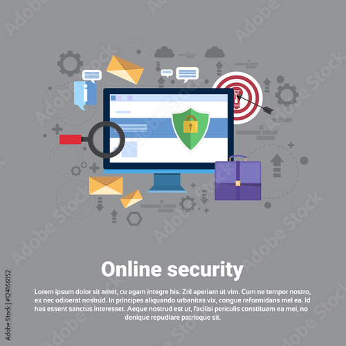 Online Security Data Protection Web Technology Banner Flat Vector Illustration