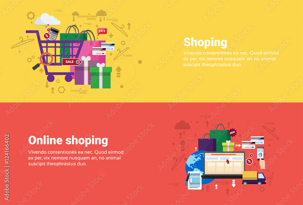 Online Shopping Delivery Transaction Web Banner Flat Vector Illustration