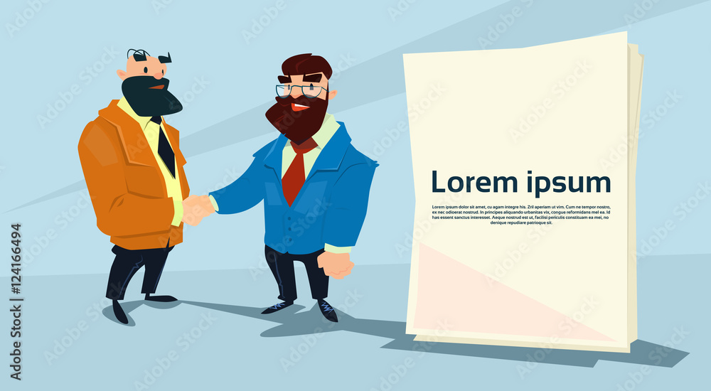 Two Businessman Hand Shake, Business Man Handshake Agreement Concept Flat Vector Illustration Two Businessman Hand Shake, Business Man Handshake Agreement Concept Flat Vector Illustration