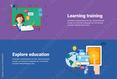 Learning Training Courses Education Web Banner Flat Vector Illustration
