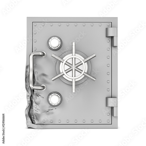 Rendering of broken safe box isolated on white background