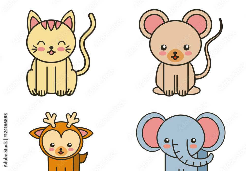 12 Cute Flat Wild Animal Icons Stock Template | Adobe Stock