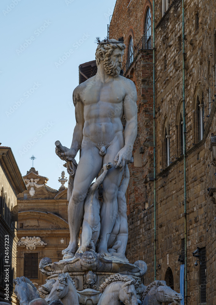 Fototapeta premium Detail of the Neptune Fountain in Florence Neptune figure