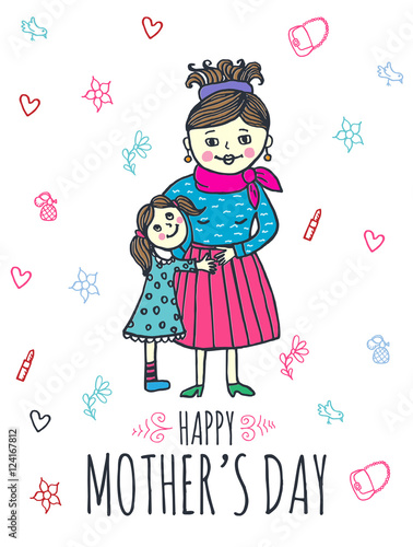Happy Mother's day card with mum and daughter