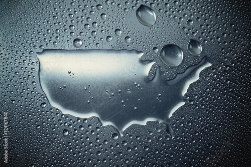 Water Droplets Creating A Map Of The Usa; Studio photo