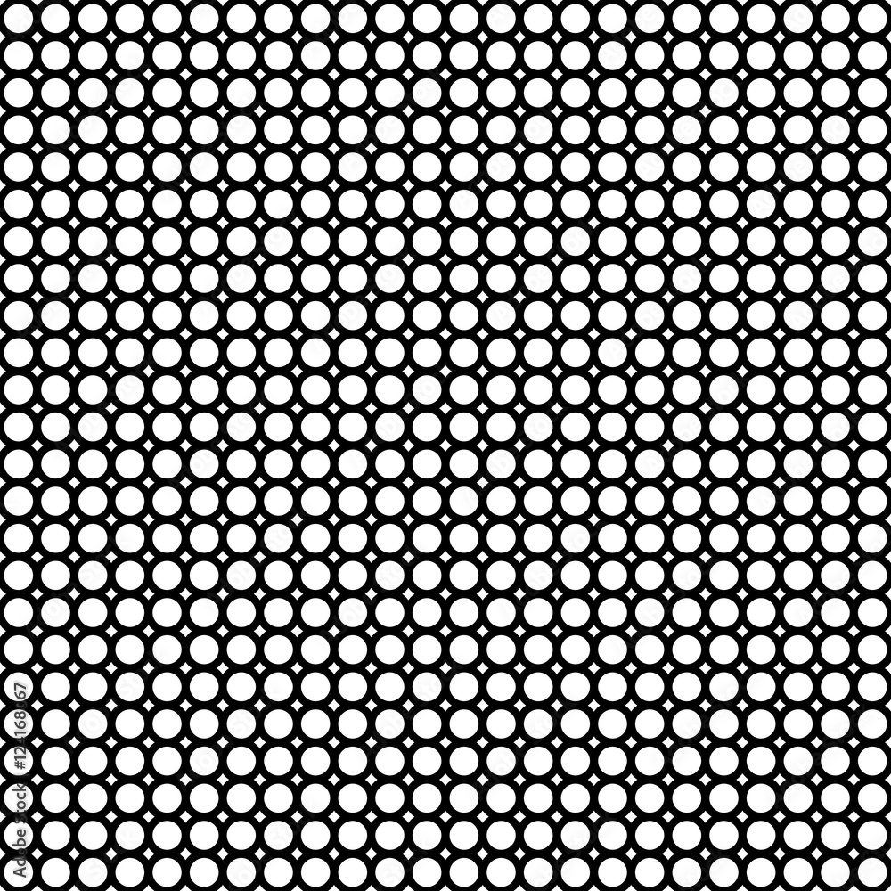Vector monochrome seamless pattern, subtle background with circles & rhombuses, black & white. Simple abstract geometric endless texture. Design element for prints, stamping, decor, textile, digital