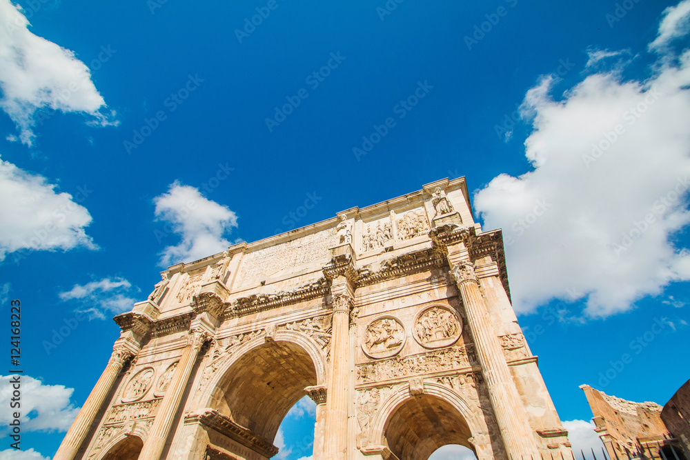     Spectacular Arch of Roman emperor Constantine, located between Colosseum and Forum Romanum, Rome, Lazio, Italy 