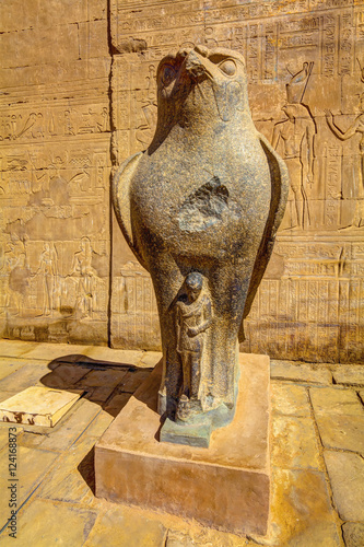 Statue of Horus at the entrance of the Temple of Edfu, Egypt, HDR Image