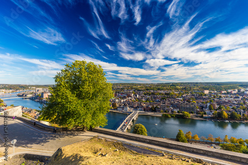 Aerial view of city Namur and Meuse river, Belgium photo