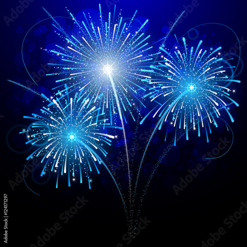 three amazing blue fireworks, vector