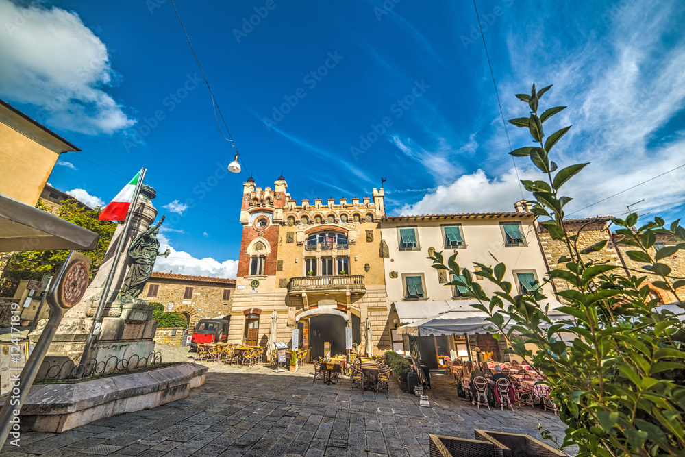 Montecatini main square under a blue sky