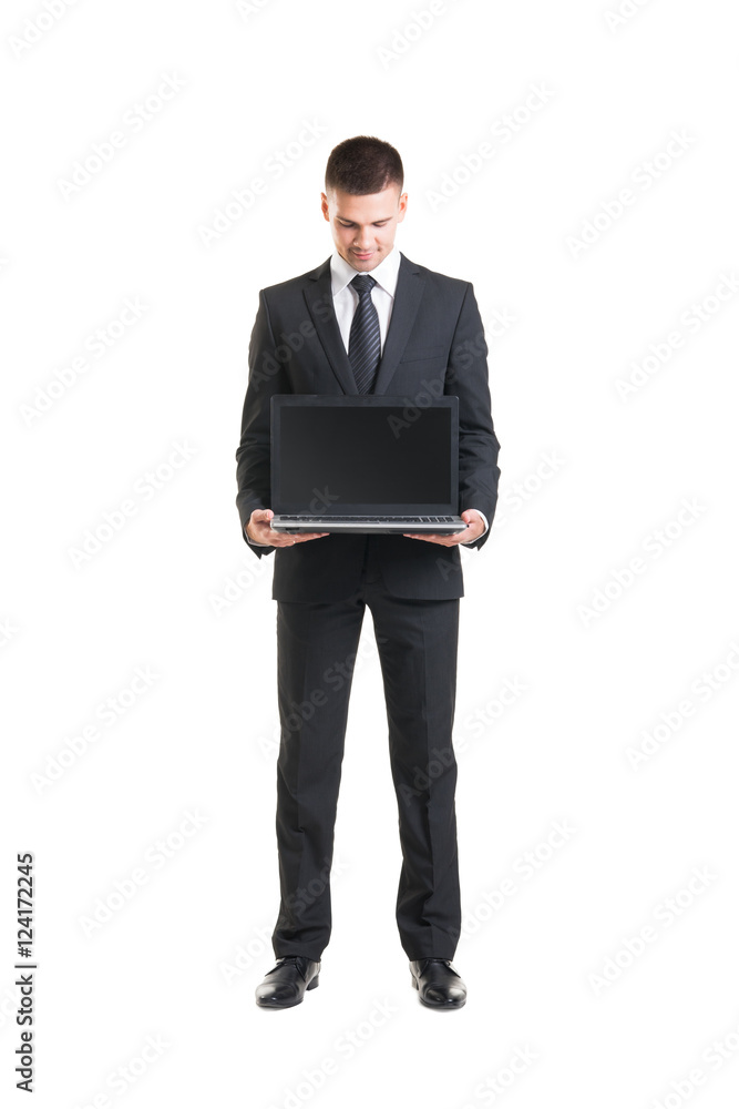 Young businessman wih a laptop isolated on white Young businessman wih a laptop isolated on white