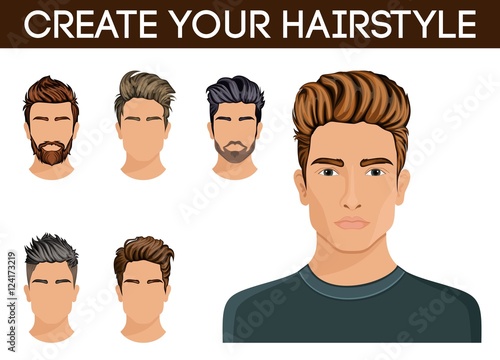 Men hair beard character style, Man beard mustache hipster. Vector illustration