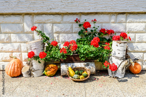Fototapeta Naklejka Na Ścianę i Meble -  The beautiful floral arrangement on the street, Slovenia.