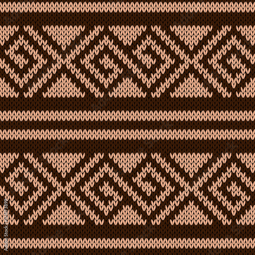 Seamless knitting geometrical pattern in brown hues