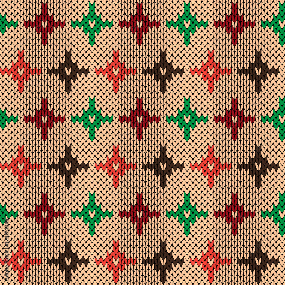 Seamless knitting pattern with color crosses over beige