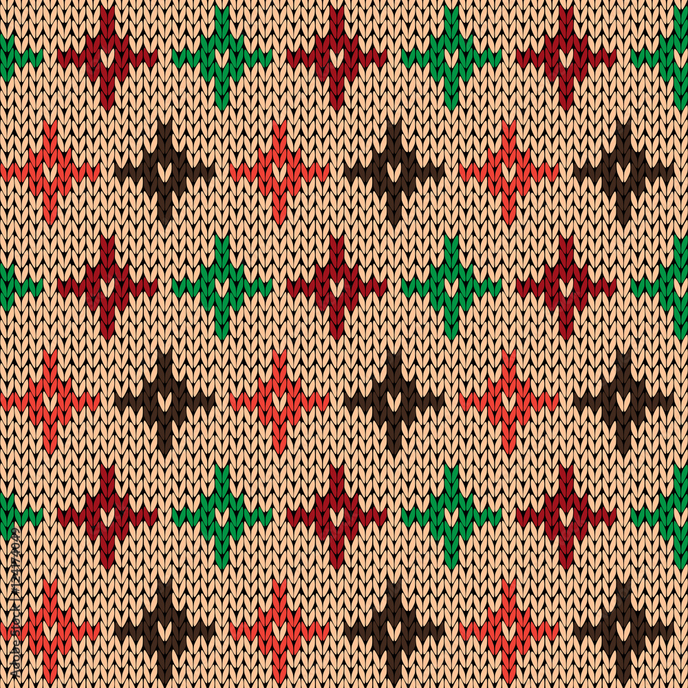 Seamless knitting pattern with color crosses over beige Seamless knitting pattern with color crosses over beige