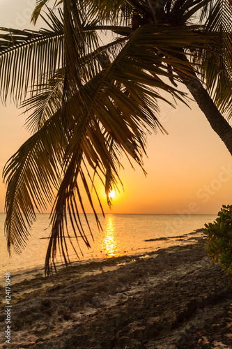 Romantic sunset on a desert island  Maldives