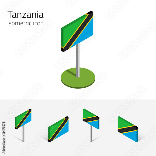 Tanzanian flag (United Republic of Tanzania), vector set of isometric flat icons, 3D style. African country flags. Editable design elements for banner, website, presentation, infographic, map. Eps 10