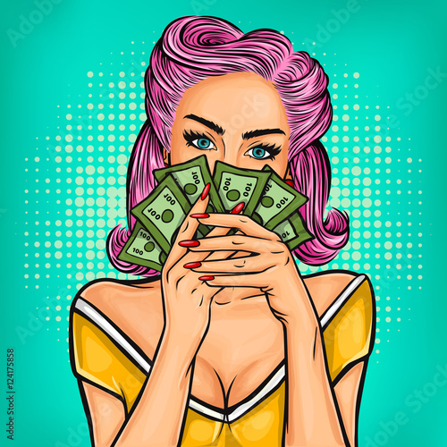 Vector pop art girl with cash