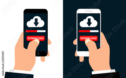 Collection of black and white smartphone with apps downloads. Vector illustration for design