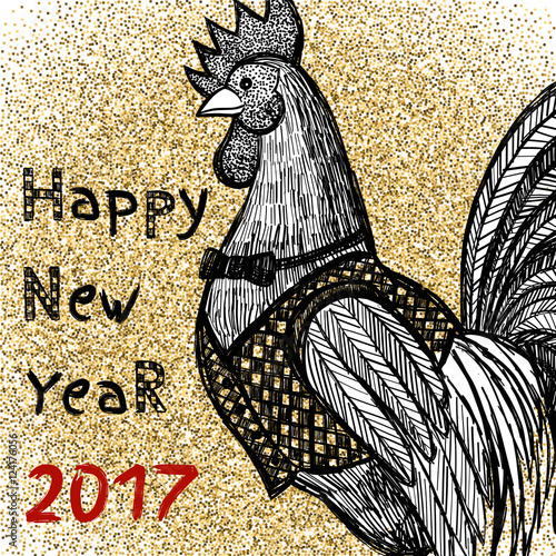 New Year greeting card with Rooster.