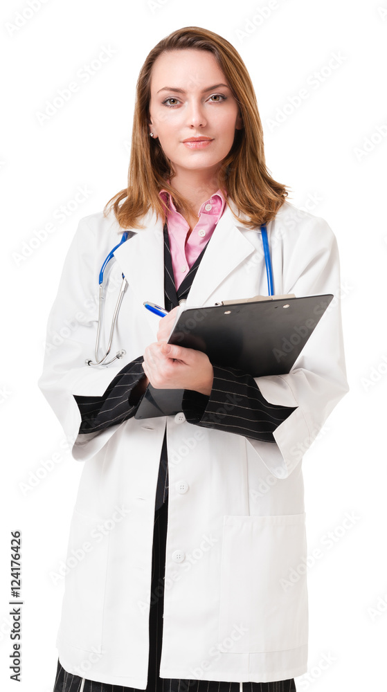 Woman Doctor with Clipboard Isolated isolated on white background