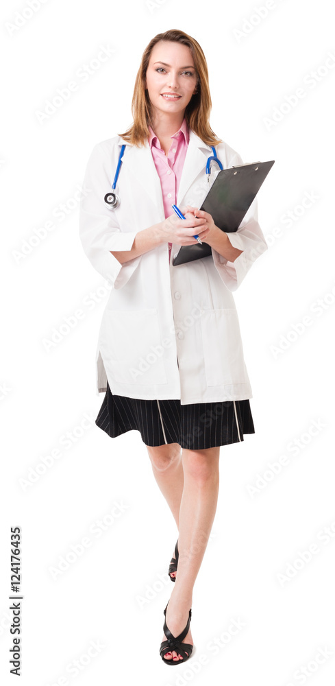 Woman Doctor with Clipboard isolated on white background Woman Doctor with Clipboard isolated on white background