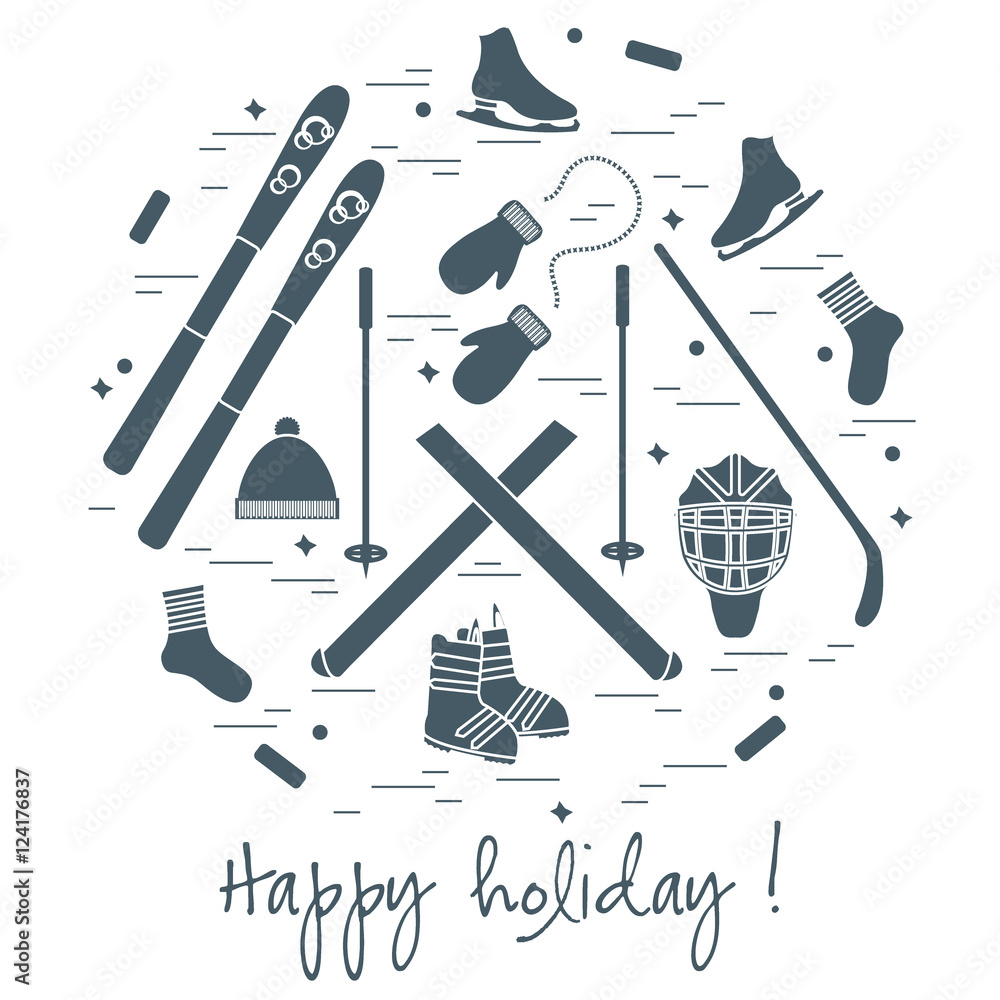 Obraz premium Vector illustration of different elements of sports equipment an