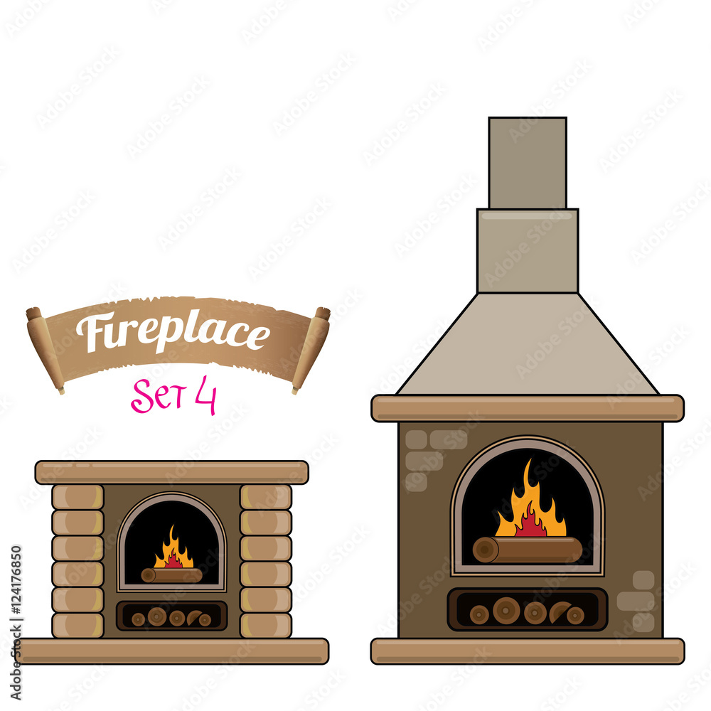 fireplace icon set isolated on white.