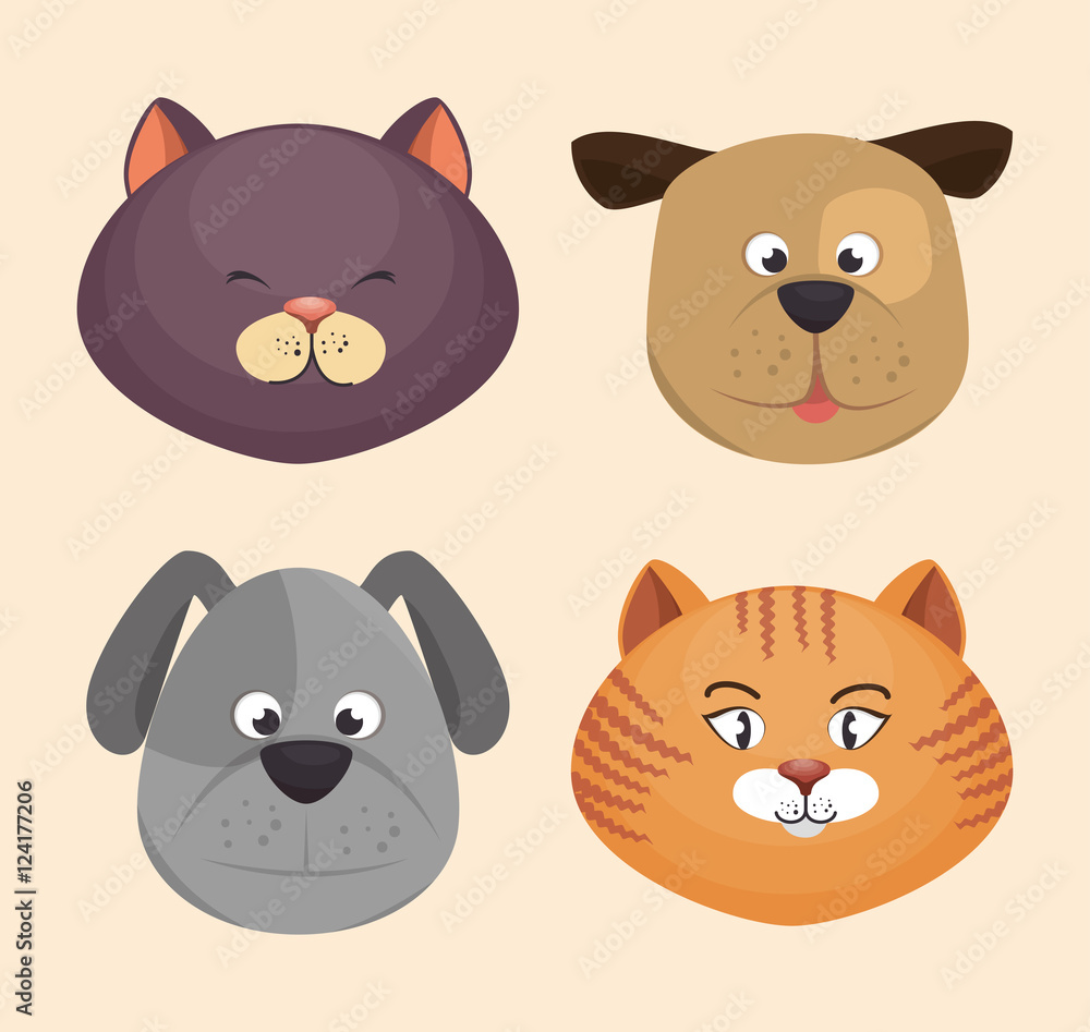 kitten and puppy faces icons design vector illustration kitten and puppy faces icons design vector illustration