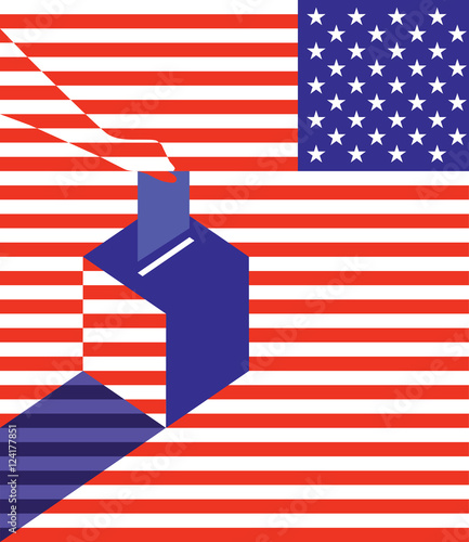 Presidential election.Voting concept. Hand putting vote in the ballot box over USA flag. Abstract vector illustration