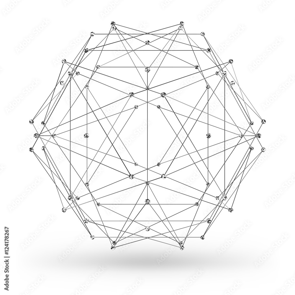 Abstract wireframe polygonal geometric element with connected lines and dots. Vector Illustration on white background with shade Abstract wireframe polygonal geometric element with connected lines and dots. Vector Illustration on white background with shade