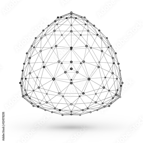 Abstract wireframe polygonal geometric element with connected lines and dots. Vector Illustration on white background with shade