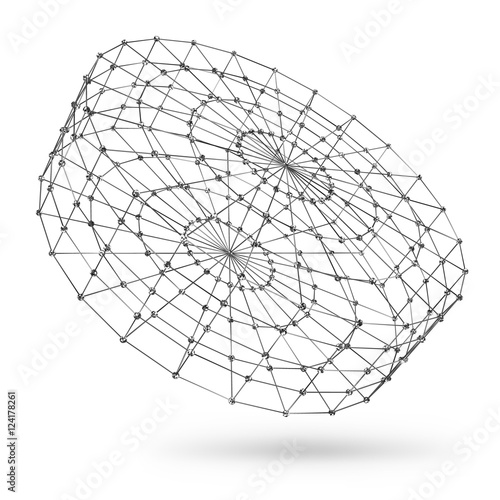 Wireframe polygonal geometric element. Cylinder with connected lines and dots. Vector Illustration on white background with shade