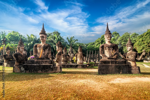 Amazing view of mythology and religious statues at Wat Xieng Khuan Buddha park. Vientiane, Laos photo