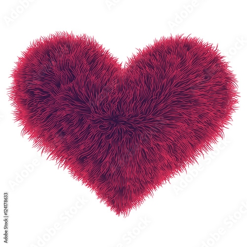 Valentine fur pink heart on white background, vector illustration