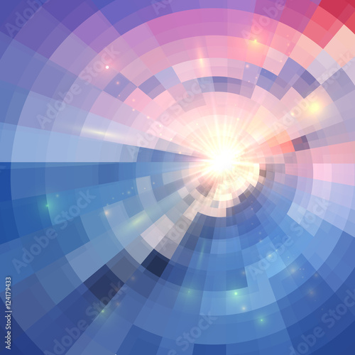 Blue and pink colors concentric shining mosaic abstract background