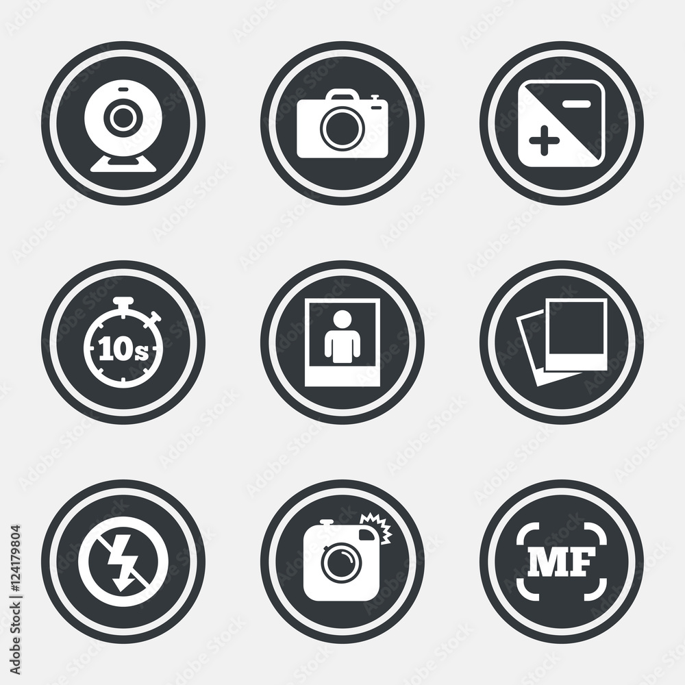 Photo, video icons. Camera, photos and frame. Photo, video icons. Camera, photos and frame.