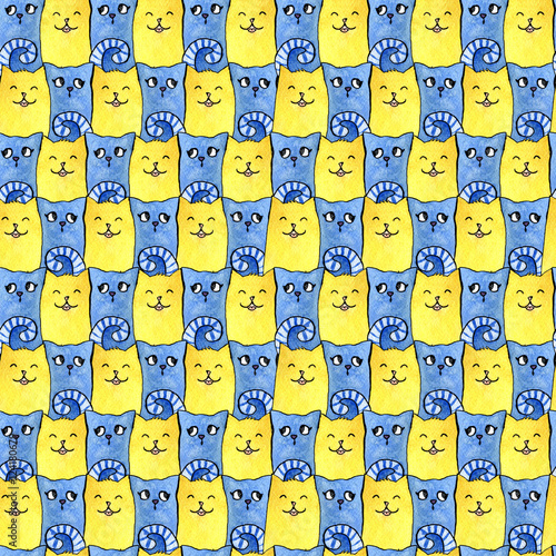 Seamless pattern with bright cats