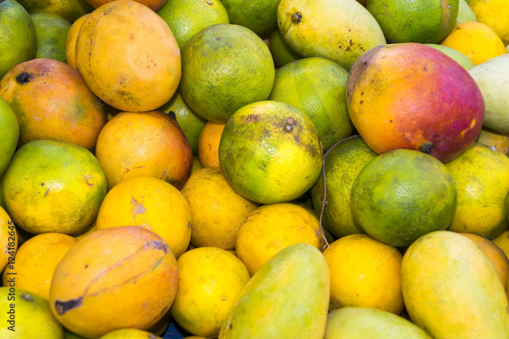 Mangos and oranges in the street, Guatemala Mangos and oranges in the street, Guatemala